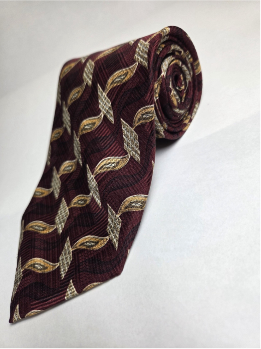 Robert Talbott Studio Burgundy Gold Geometric Men’s Necktie 57x3.5 #2